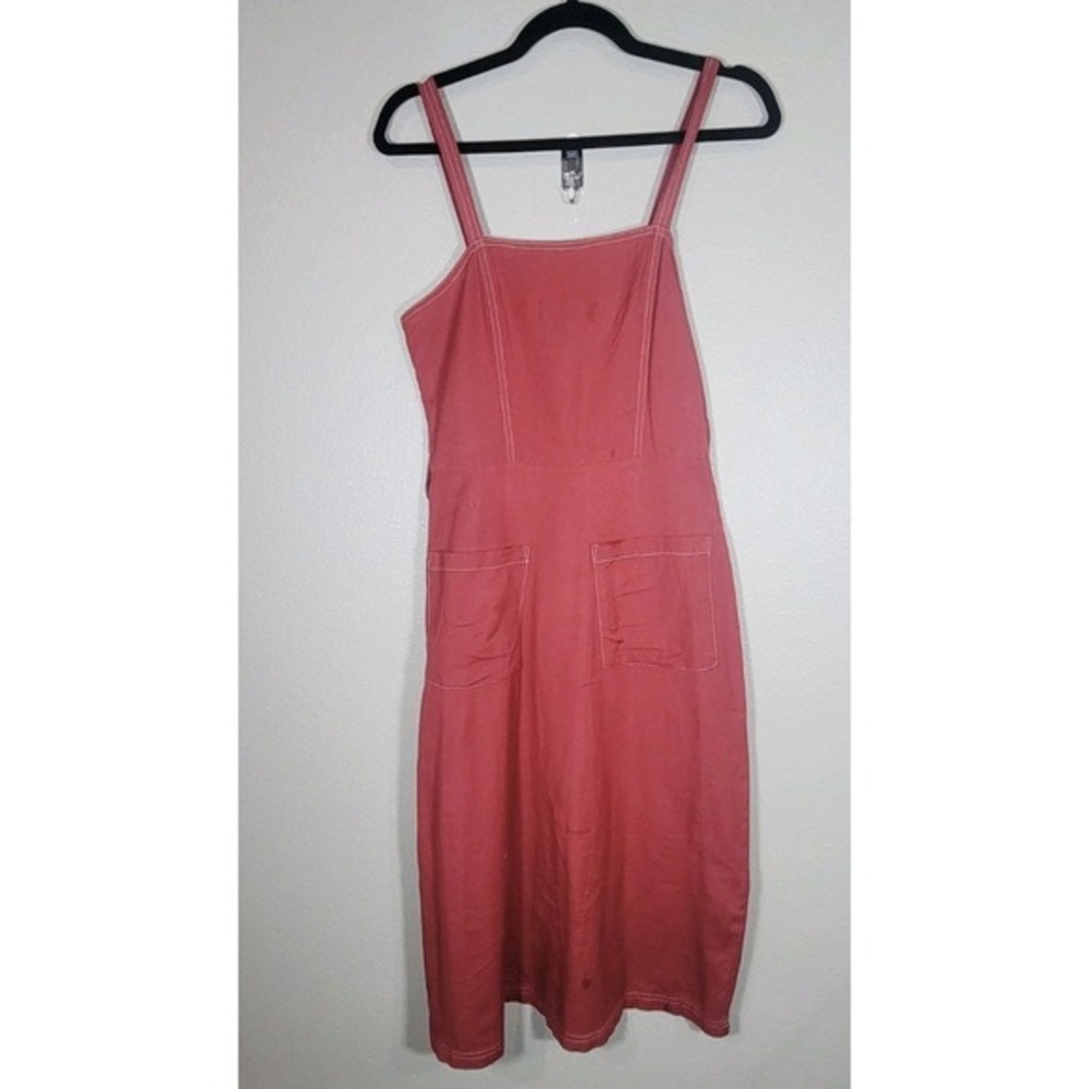 ASOS Rust Red Cotton Linen‎ Midi Dress Side Zip Pockets Size US 2 - Picture 7 of 10